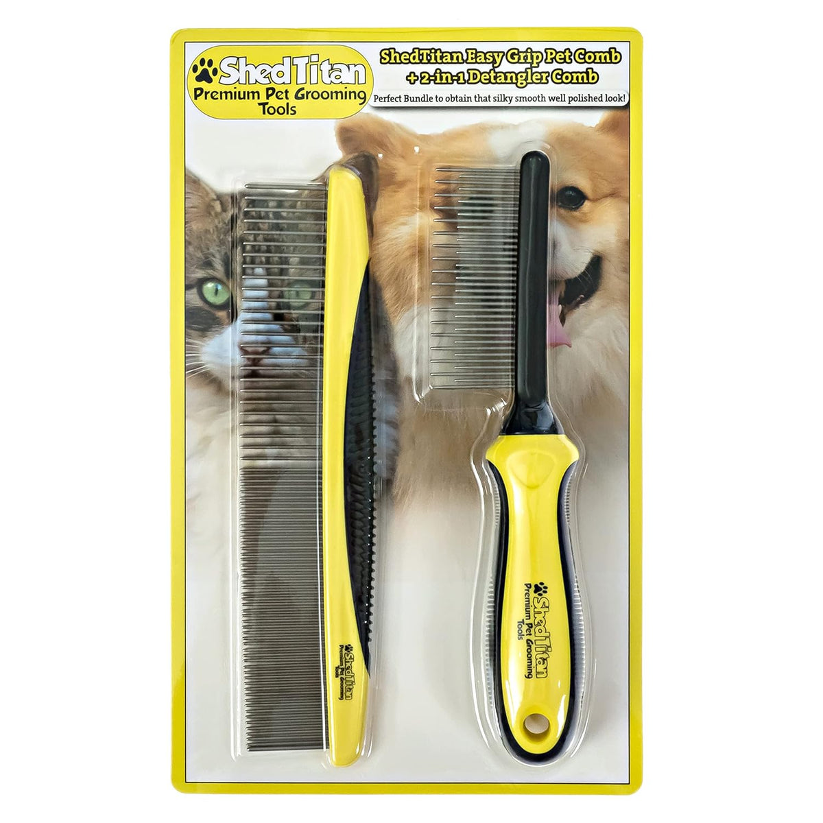 Metal Dog Comb for Matted Hair & Detangler Combs Set - Remove Tangles & Matted Fur - Easy Safe Cat & Dog Combs for Grooming Doodles