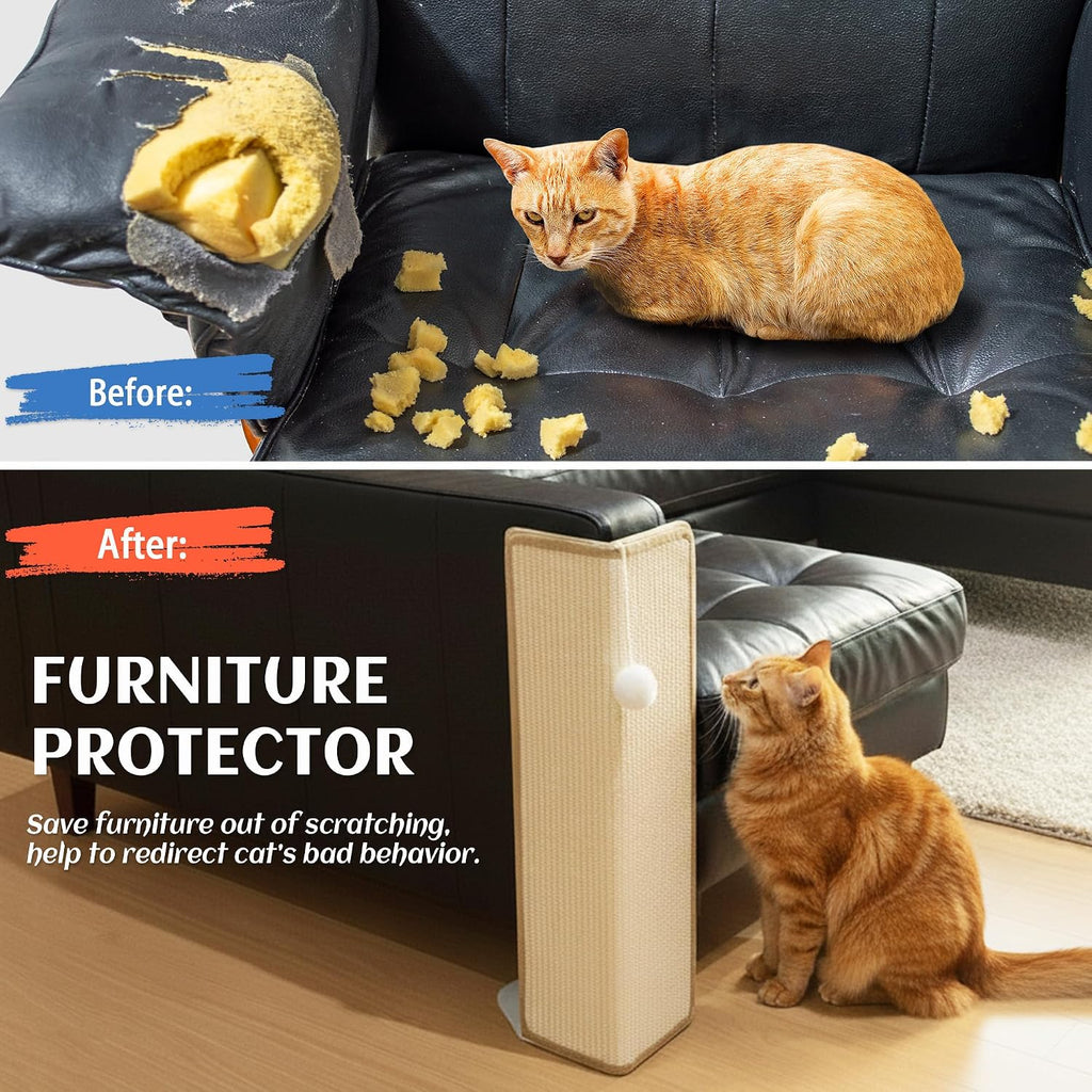 PETKARAY Under-Furniture Cat Scratcher, 23.6'' Sisal Scratching Post for Couch Corner, Furniture Protector Scratch Pad for Sofa with Toy Ball