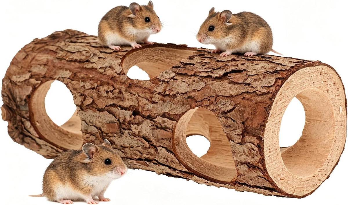 Toddmomy Wooden Hamster Hideout Tunnel for Small Animals 5.90X2.36X2.36In Rat and Guinea Pig Shelter Tube Habitat Safe Play and Rest Space