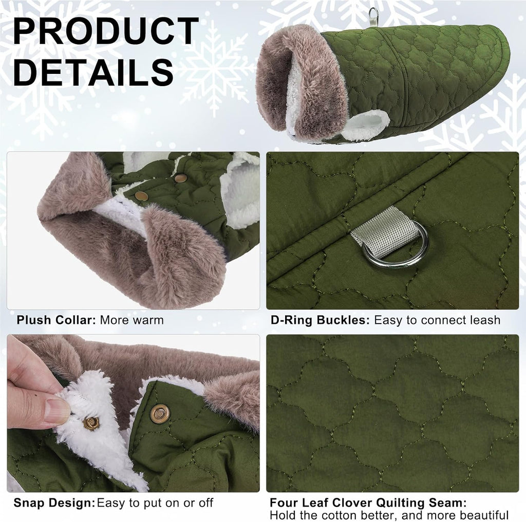 BEAUTYZOO Warm Dog Puffer Jacket Vest, Dog Winter Coat with Harness,Green S