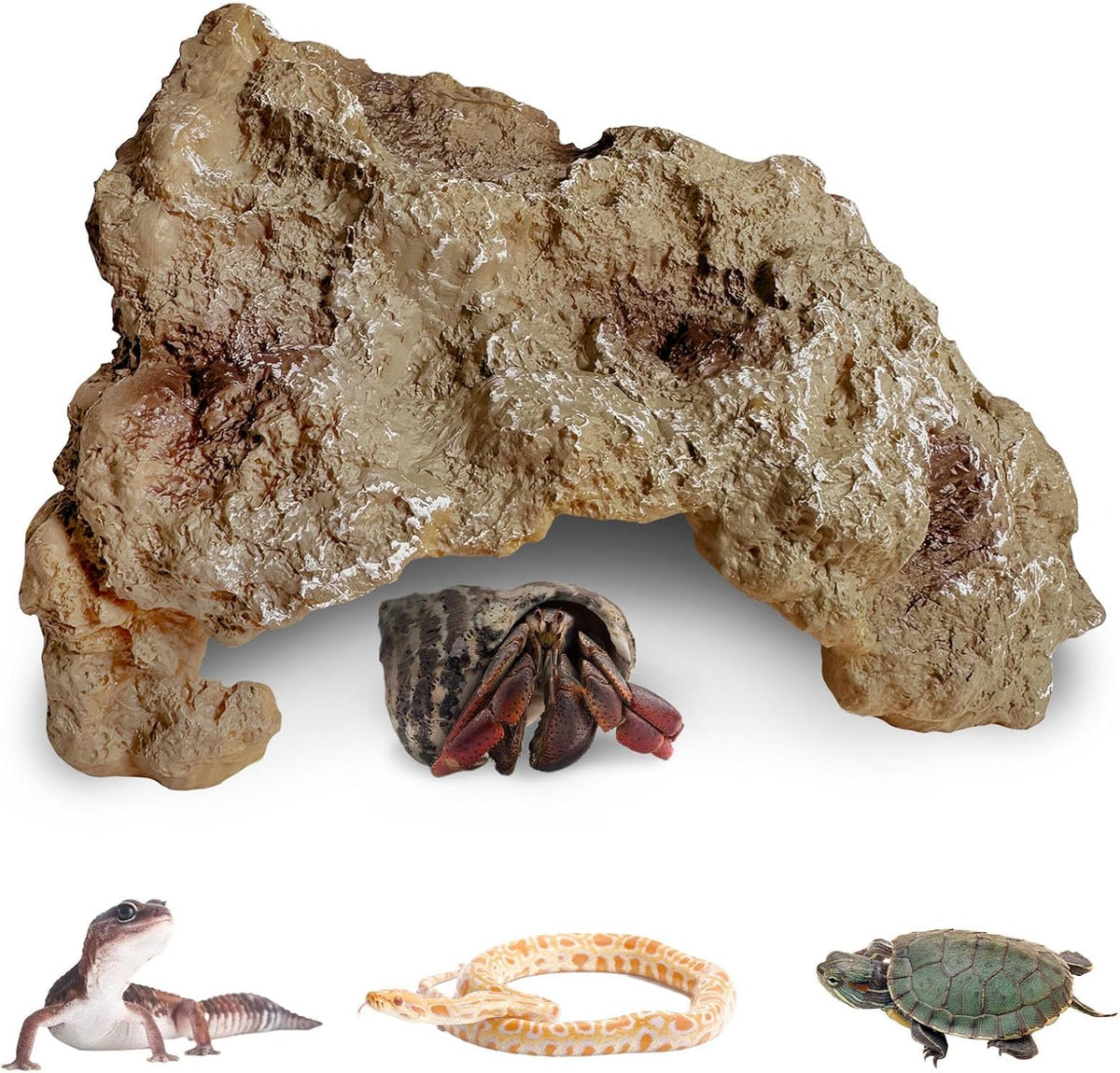 Hamiledyi Reptile Hides Large Simulation Rock Reptile Cave Hideouts Terrarium Habitat Décor Bearded Dragon Hideout for Snake Geckos Lizards Turtle Frogs Amphibians (L)