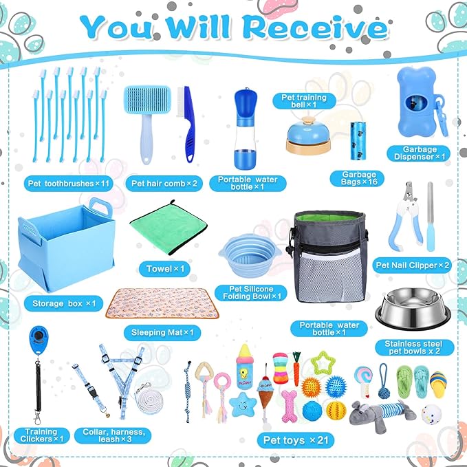 65 Pcs Puppy Supplies Starter Kit Small Dog Essentials Includes Dog Leash - Image 3