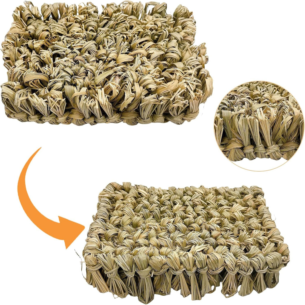 Hamiledyi Rabbit Grass Bed 2PCS Guinea Pig Hay Mat Bunny Natural Straw Woven Bed Rabbit Handmade Bedding Sleeping Grinding Nesting and Chewing Toy for Rabbit Guinea Pig Chinchilla Hedgehog Hamster