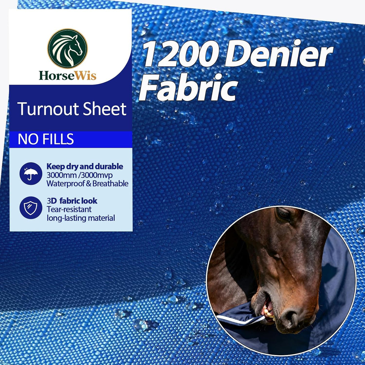 1200D Fall Turnout Sheet(No‑Fill)Light Weight Horse Blanket,DarkBlue81''