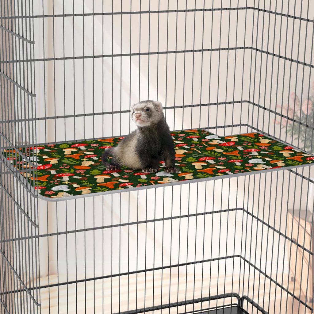 Bienbee Ferret Cage Liner Set, Leakproof Ferrets Cage Accessories for Small Animals Rats Chinchillas Hedgehogs Ferrets(Green Mushroom,Top Pan Liner)