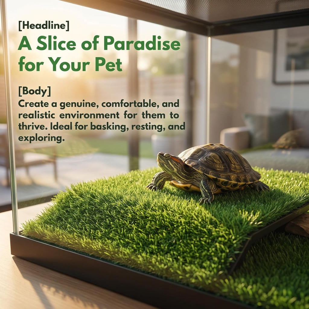 Veemoon Square Artificial Grass Carpet, Realistic Synthetic Reptile Turf Pet Cage Simulation Grass Mat/Substrate Lizard Tank Accessories Turtle Ramp Turf for Basking Platform Habitat, 9. 8×9. 8inch