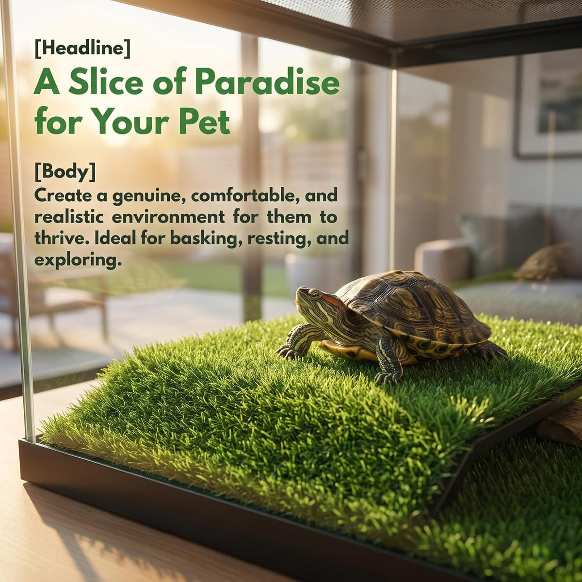 Veemoon Square Artificial Grass Carpet, Realistic Synthetic Reptile Turf Pet Cage Simulation Grass Mat/Substrate Lizard Tank Accessories Turtle Ramp Turf for Basking Platform Habitat, 9. 8×9. 8inch