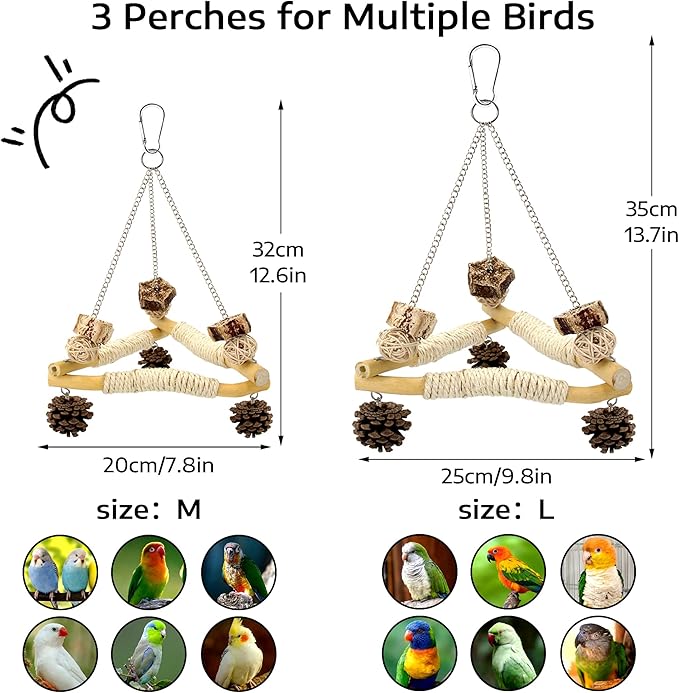 Large Bird Swing for Cage with Chew Toys, 3 Sisal-Wrapped Bird Perches & Stable - Image 6