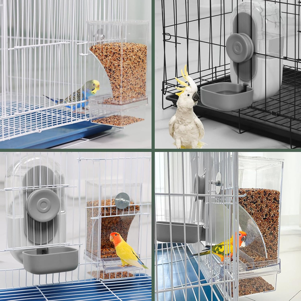Lemtrflo No Mess Bird Feeder Water Dispenser, Parrot Cage Automatic Feeders