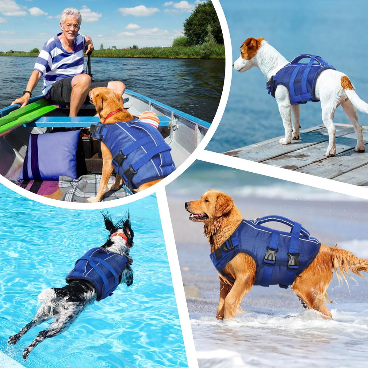 Kuoser Dog Life Jacket, High Flotation Reflective Dog Life Vest, Navy, M