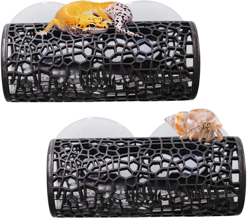 2 Pack Reptile Hide with Suction Cups, Hollowed-Out Hideout and Caves, Hermit Crabs Climbing Toys, Terrarium Decor for Geckos, Snakes, Hermit Crabs, Spiders