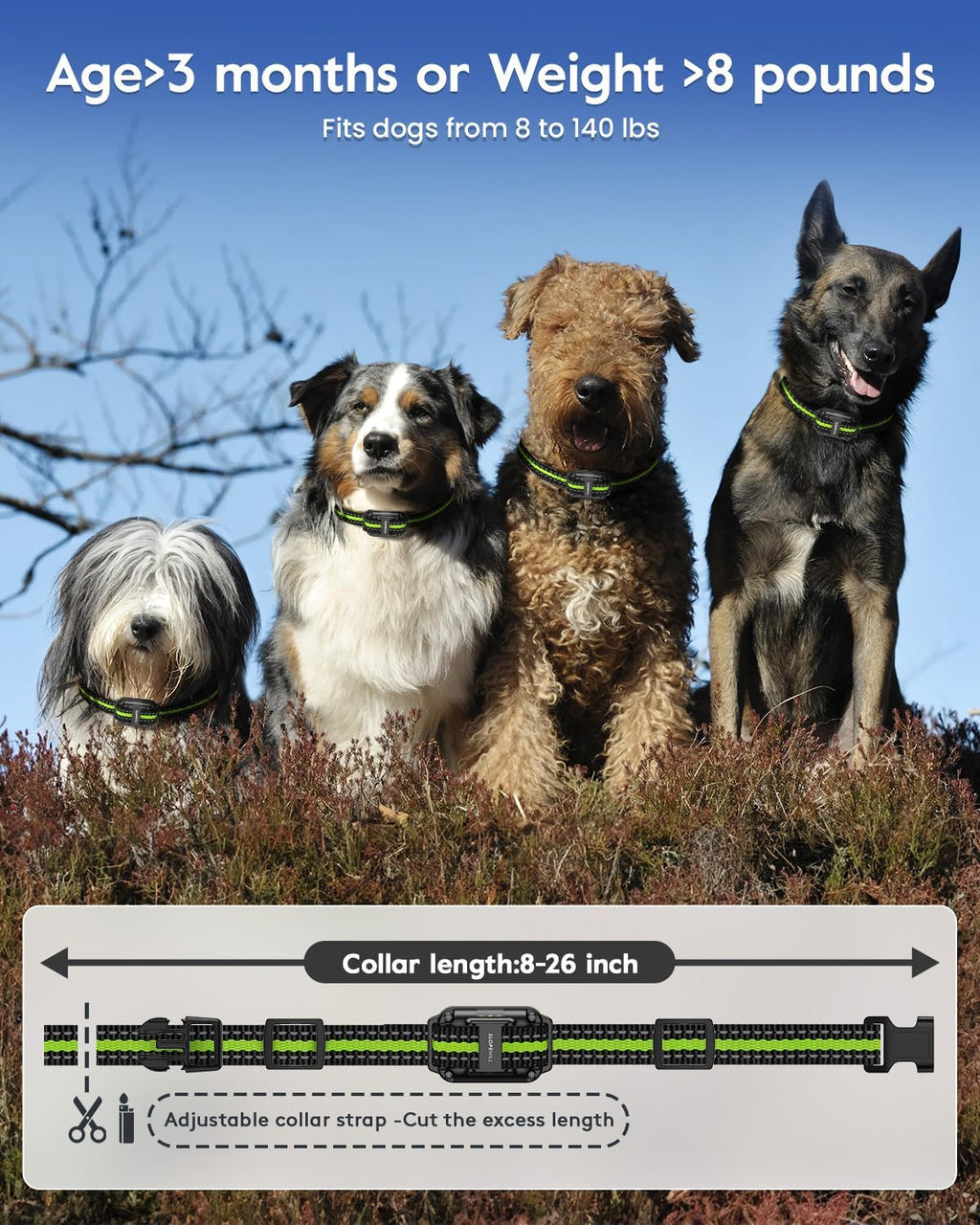 SLOPEHILL Dog Training Collar,4200FT Shock Collar for Dogs 8-140lbs,Green