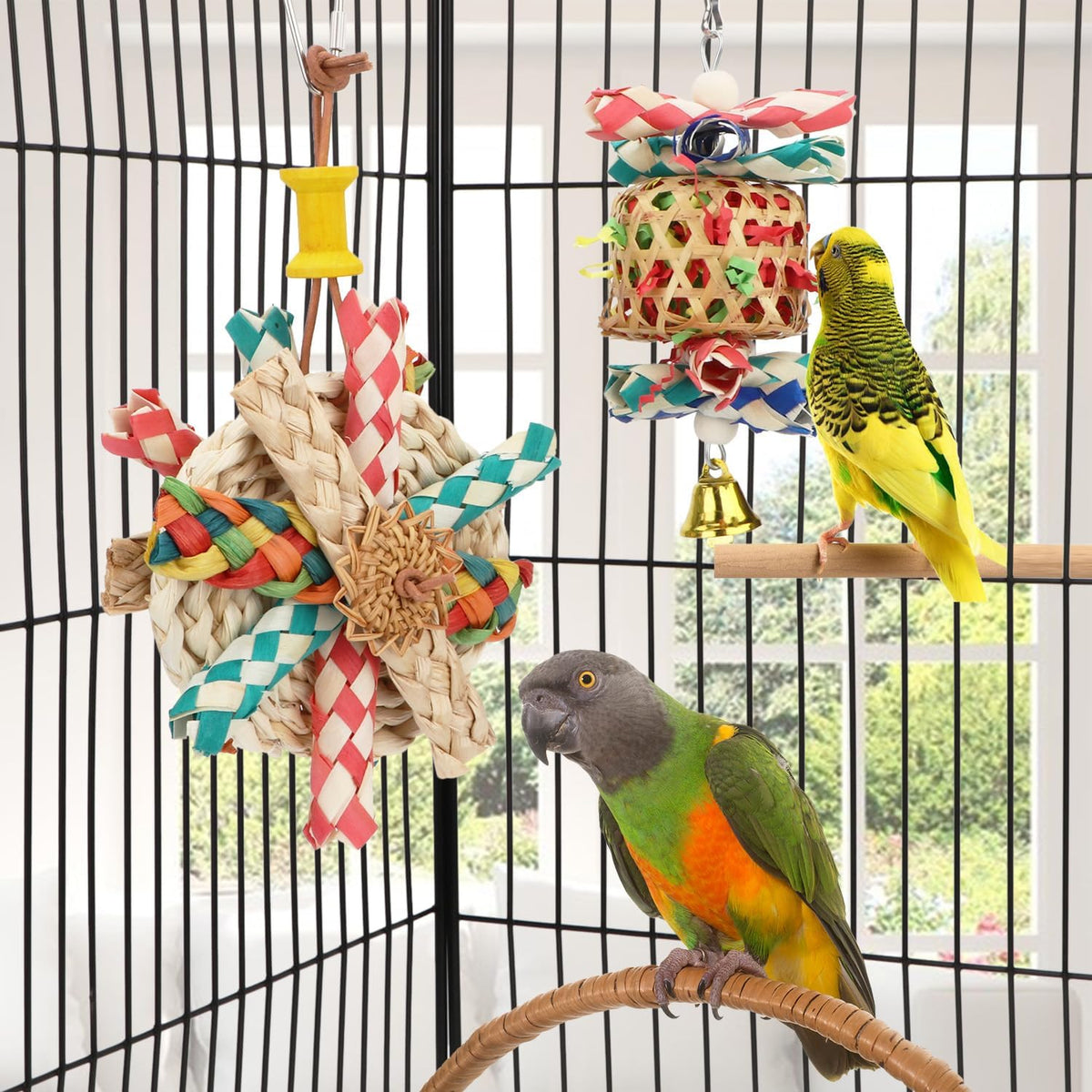 Hypeety Bird Foraging Toys Natural Seagrass Woven Hanging Shredder for Cage