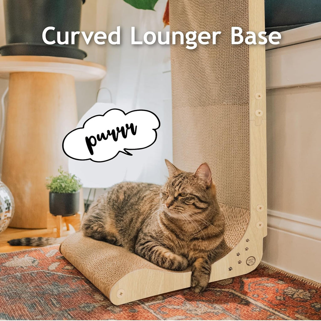 Necoichi Cardboard Cat Scratcher Wall for Indoor Cats - Cat Scratching Board, Cat Scratch Pad Lounger with Reversible Usability and Extra Comfort for Lounge, Curved (Oak, Large)
