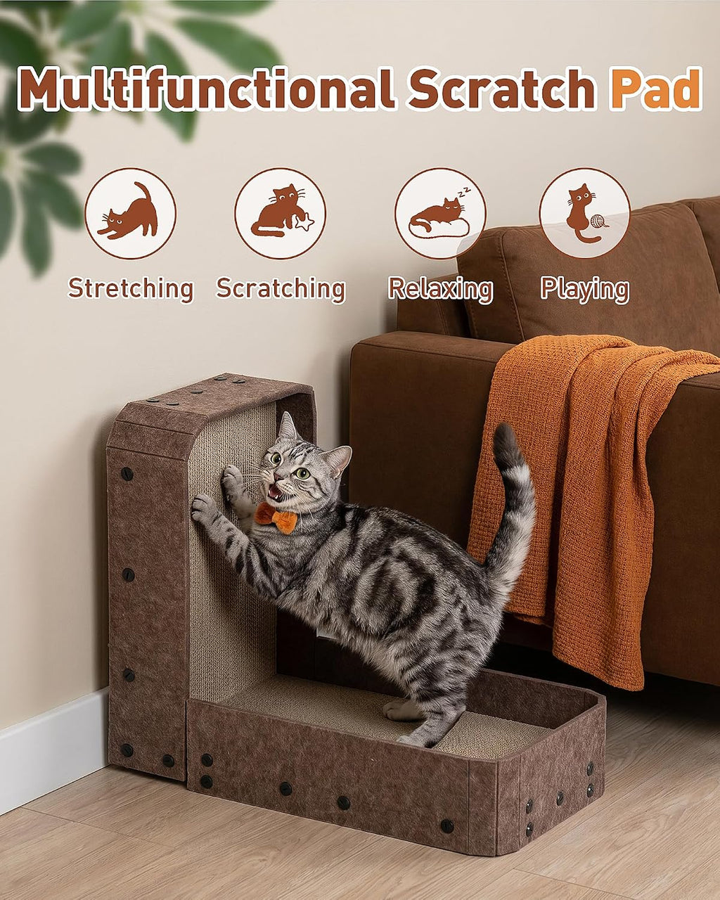 18.9" Felt Cat Scratcher with Full Enclosure Holds Scrap, Medium