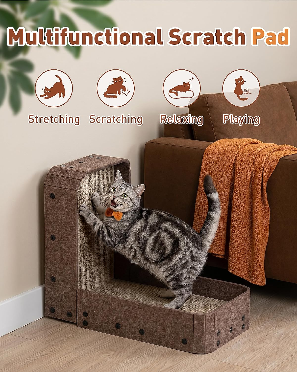 18.9" Felt Cat Scratcher with Full Enclosure Holds Scrap, Medium