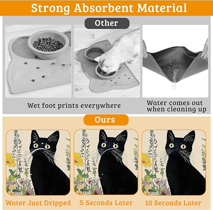Dog Bowl Mat, Cat Black Pet Feeding Mat - Image 3