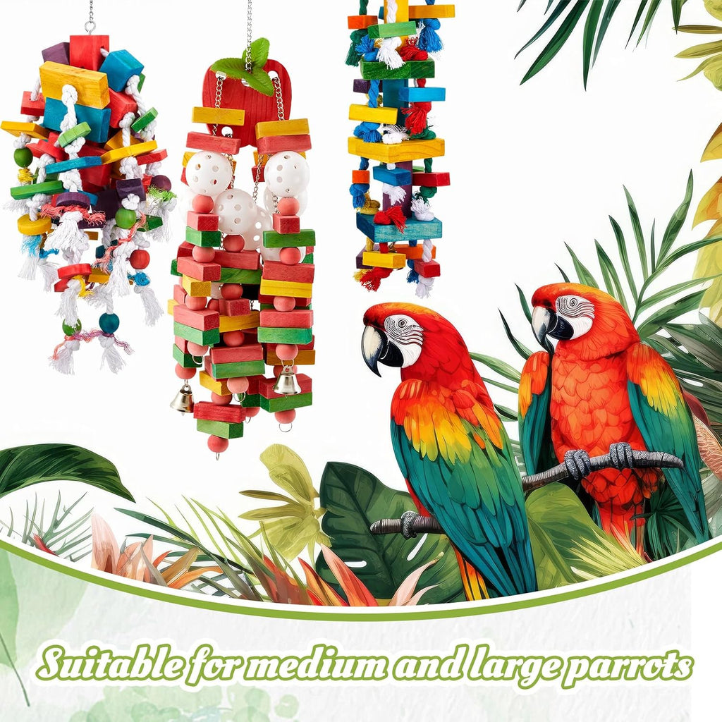 Seenelling 3 Pcs Extra Large Bird Toys for Parrots, Block and Rope