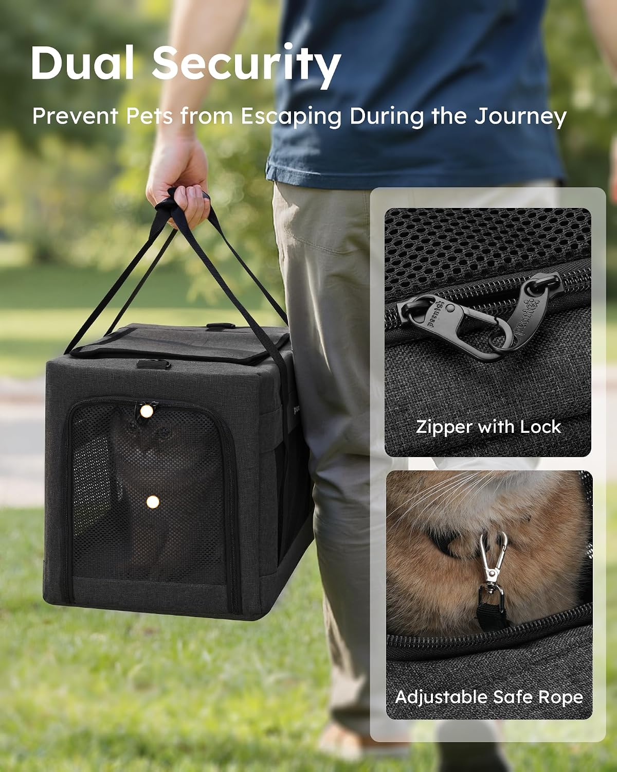 Pecute Cat Carrier, Portable Pet Carrier with Stable Structure, Dark Grey