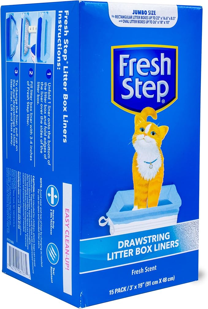 Fresh Step Jumbo Drawstring Cat Litter Box Liners, Scented Heavy Duty Kitty - Image 3