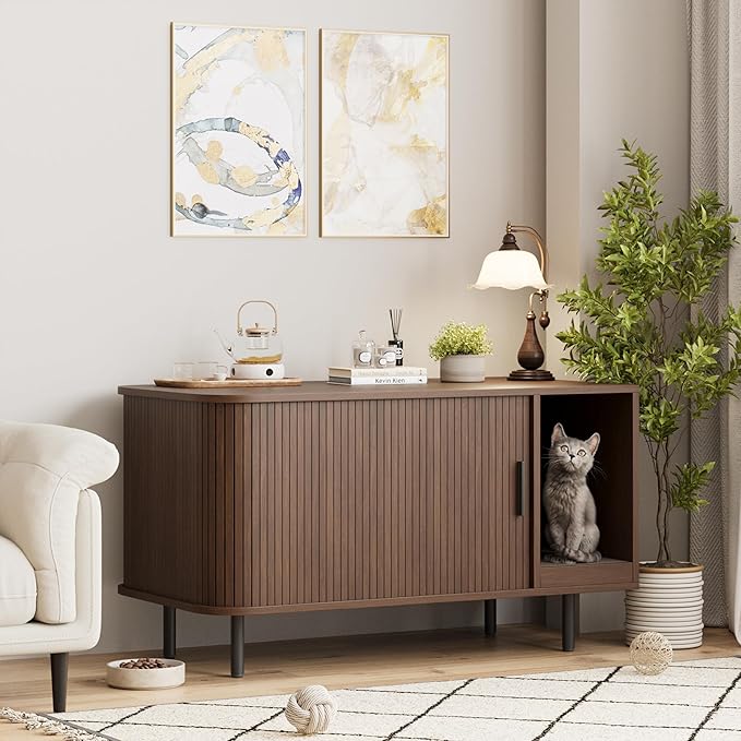 Cat Litter Box Enclosure with Cat Scratch Pad, Sliding Door, 37.4" Litter Box - Image 8