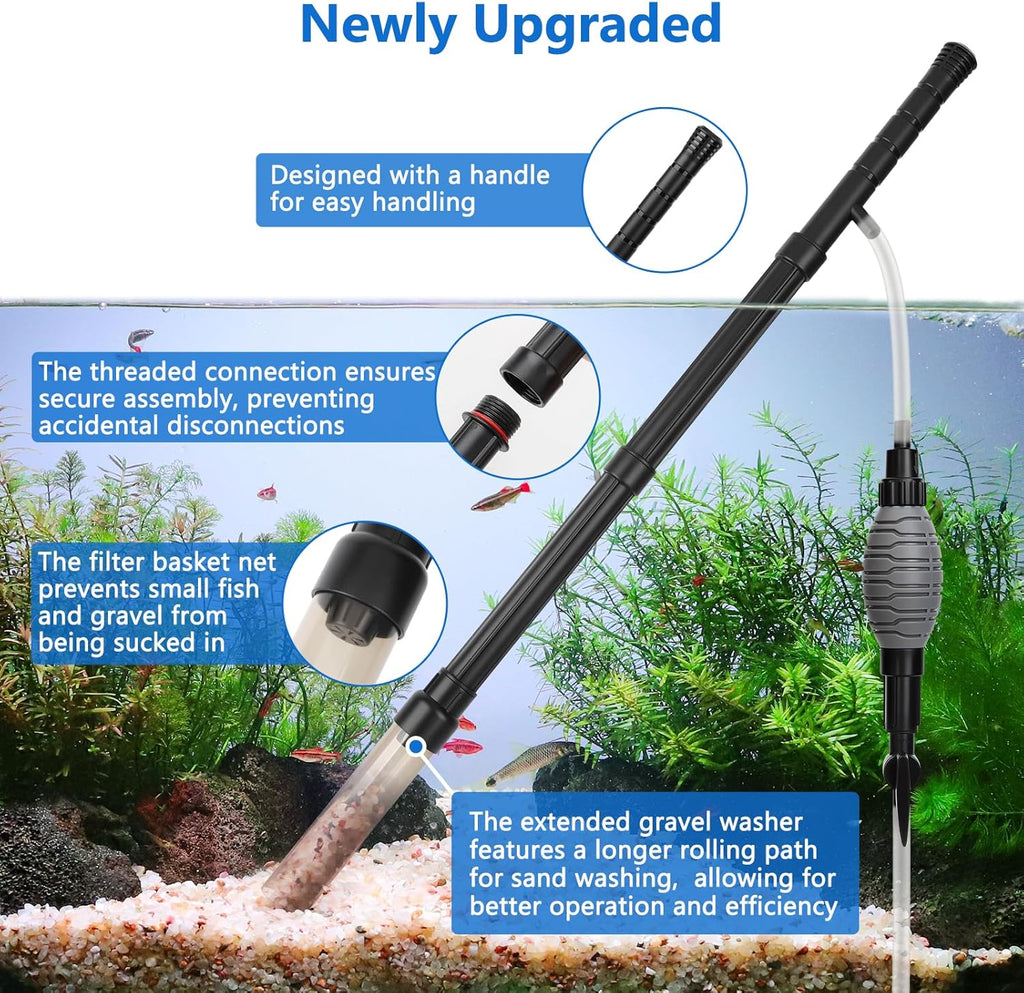 AQQA Gravel Vacuum for Aquarium Siphon - Adjustable Flow Fish Tank Cleaner