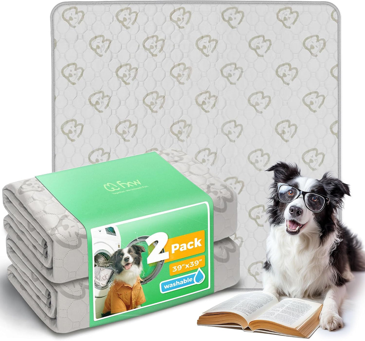 FXW Washable Pee Pads for Dogs, Super Absorbent, 39" Square, 2 Packs