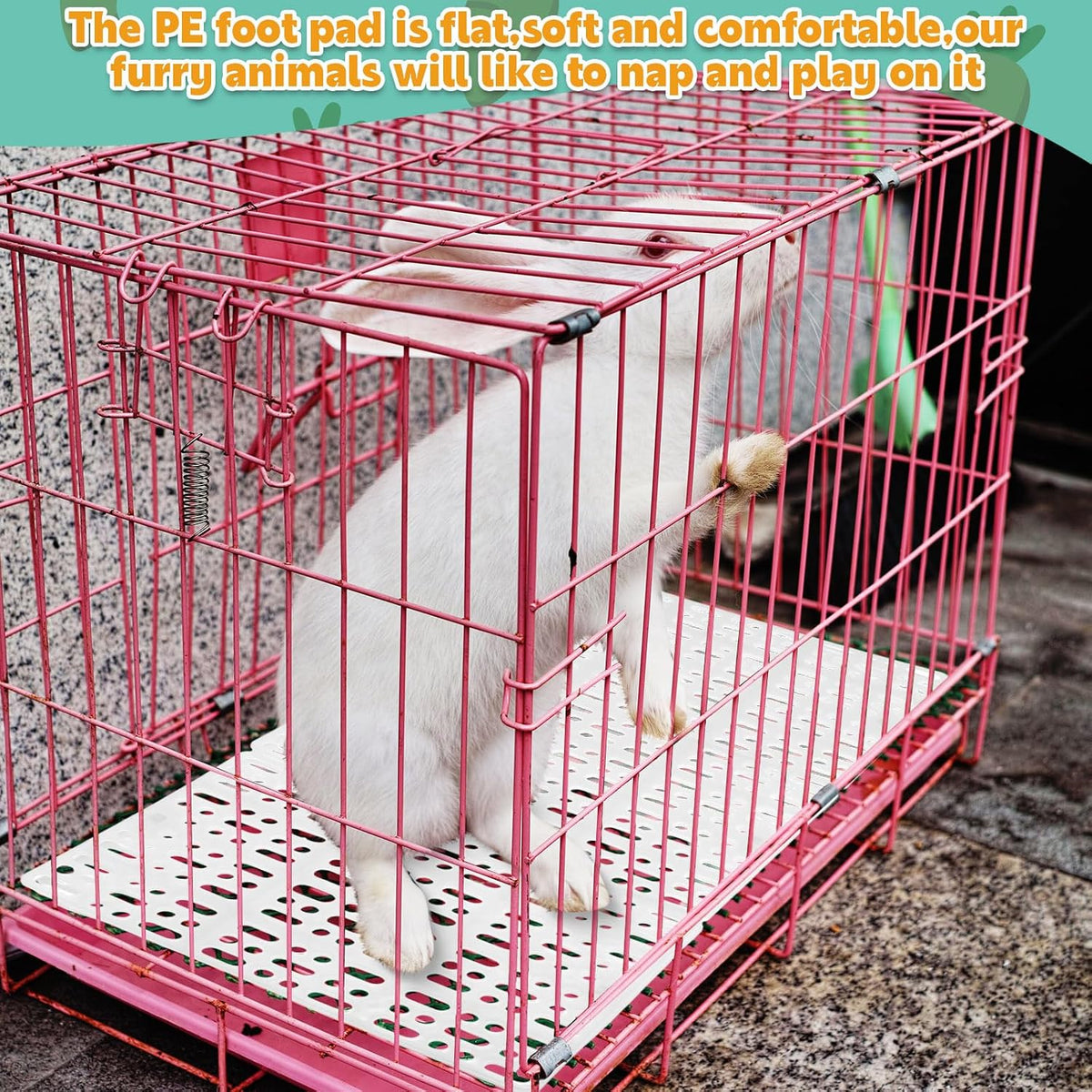 BBTO 24 Pieces Plastic Rabbit Cage Mat Durable Rabbit Feet Pad Small Animal Feet Pad Cage Resting Mat with a Convenient Connectors, Bunny Pads for Easy Cleaning for Bunny Rat Guinea Cats(White)