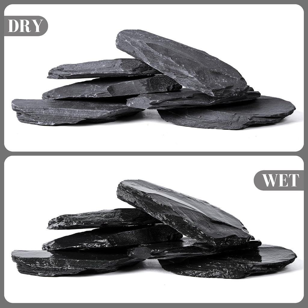 6.1-8.1 Inches Natural Slate Rock, 6 PCS Large Flat Aquarium Stones for Aquascaping, Terrariums, Reptile Tanks & Aquarium Décor