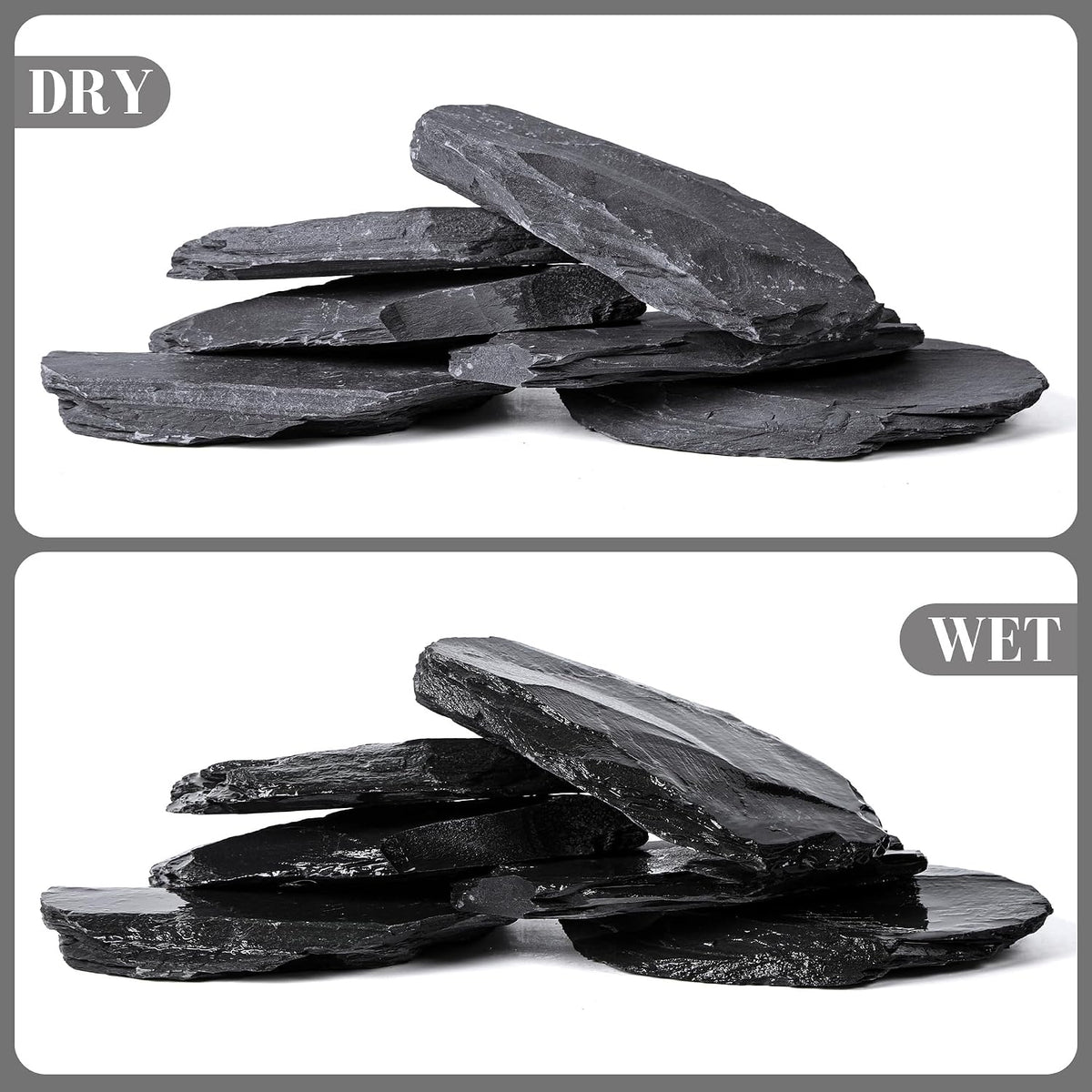 6.1-8.1 Inches Natural Slate Rock, 6 PCS Large Flat Aquarium Stones for Aquascaping, Terrariums, Reptile Tanks & Aquarium Décor