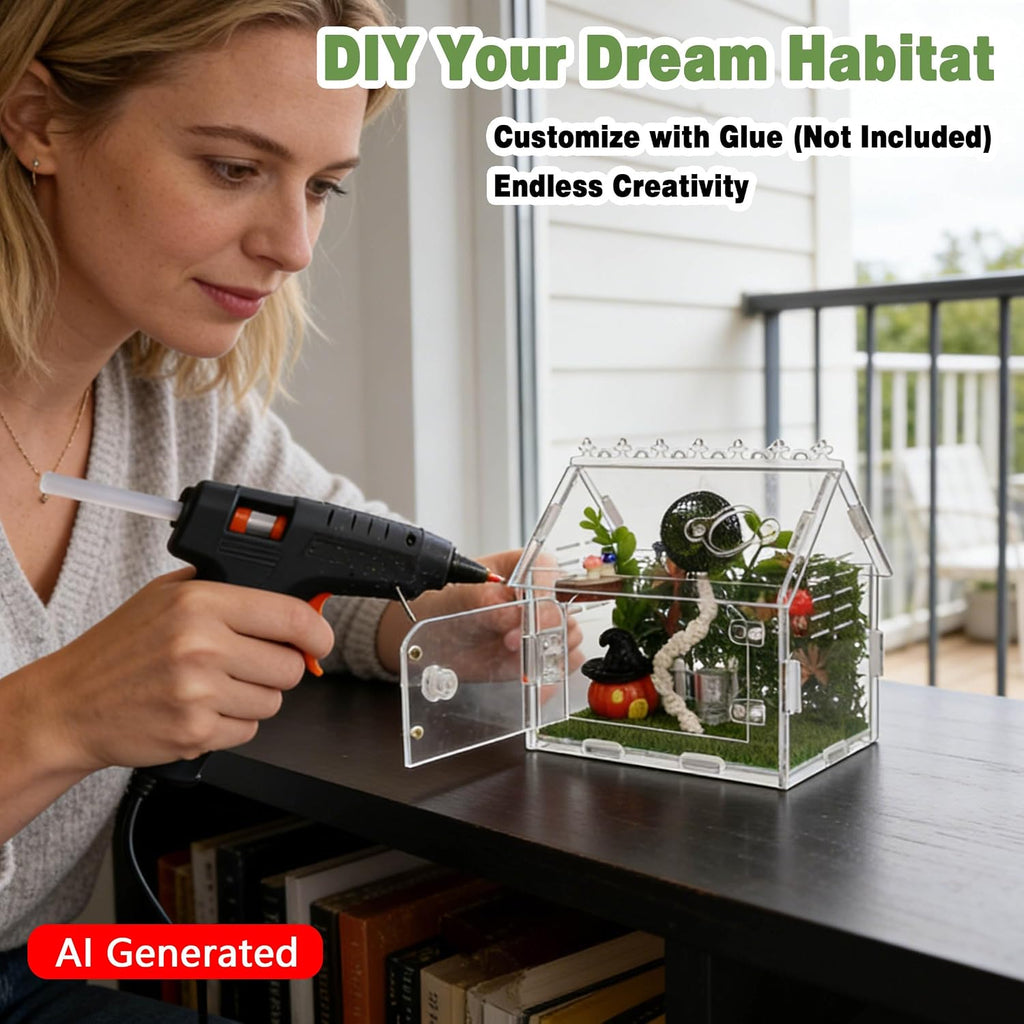 16Pcs Jumping Spider Enclosure Kit, 5.9"x3.9"x5.1" Arboreal Tarantula Habitat with Magnetic Lock & Decor, Acrylic Terrarium Complete Starter Kit for Small Spider, Praying Mantis, Reptile, Insect Cage