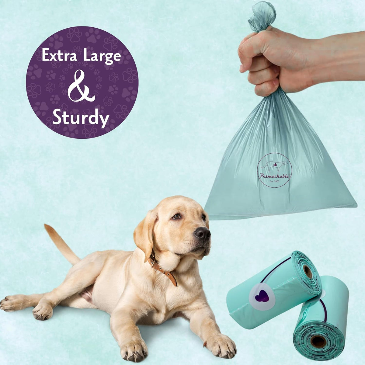 Durable Dog Poop Bags Rolls Eco Friendly, Leakproof, Odor-Free, Vegetable-Based Doggy Poop Bags, Giving Back to Charity (135 Bags / 9 Rolls)