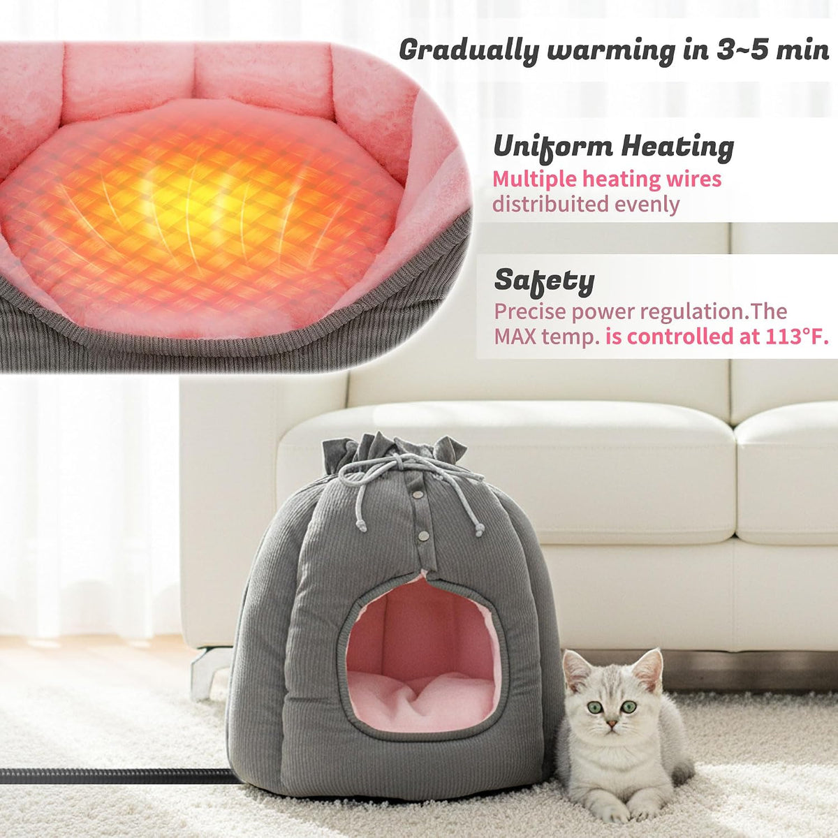 NWK 2-in-1 Versatile Electric Heated Cat Bed for Small Cat