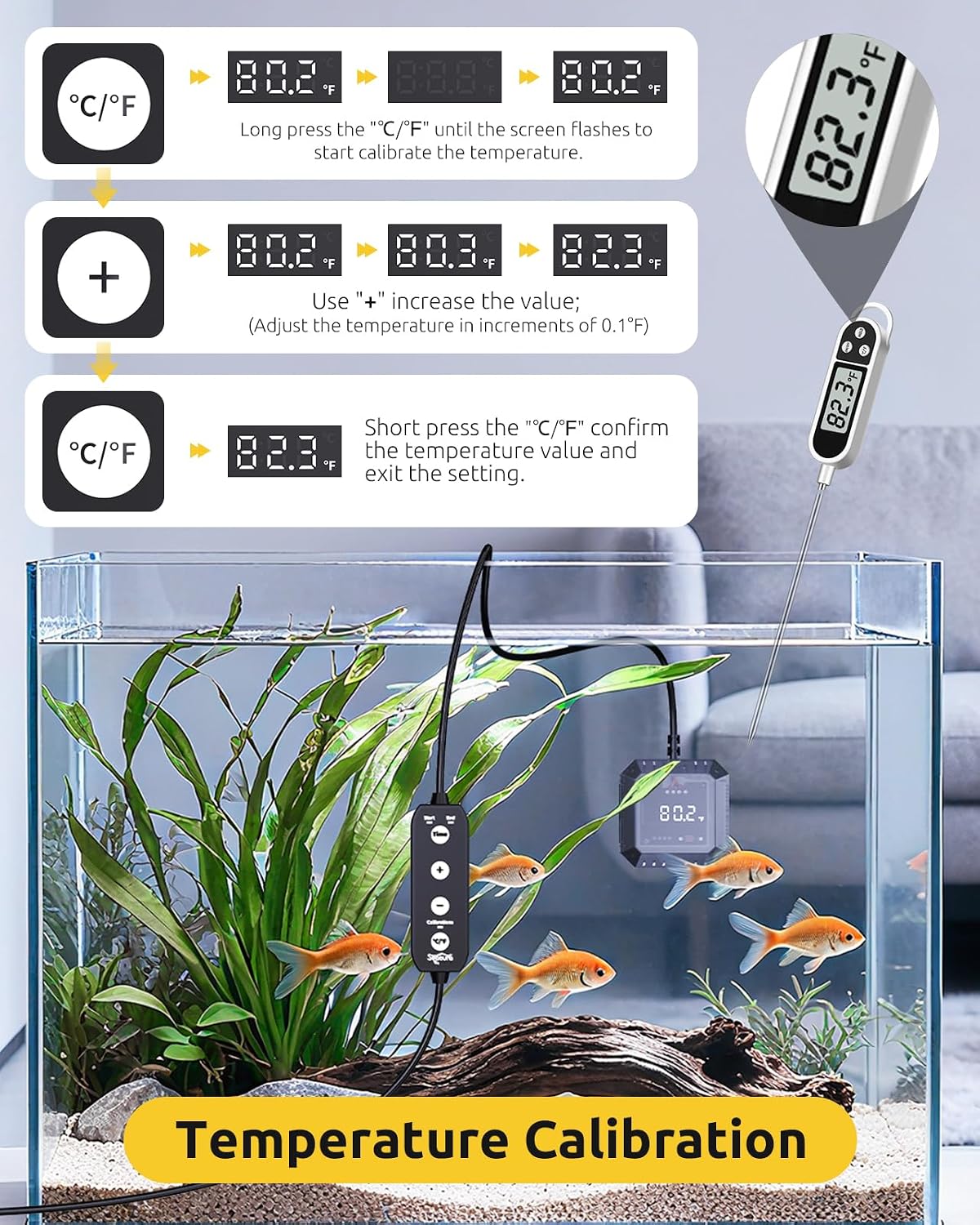 Aquarium Thermometer Submersible, Digital Fish Tank Thermometers with USB
