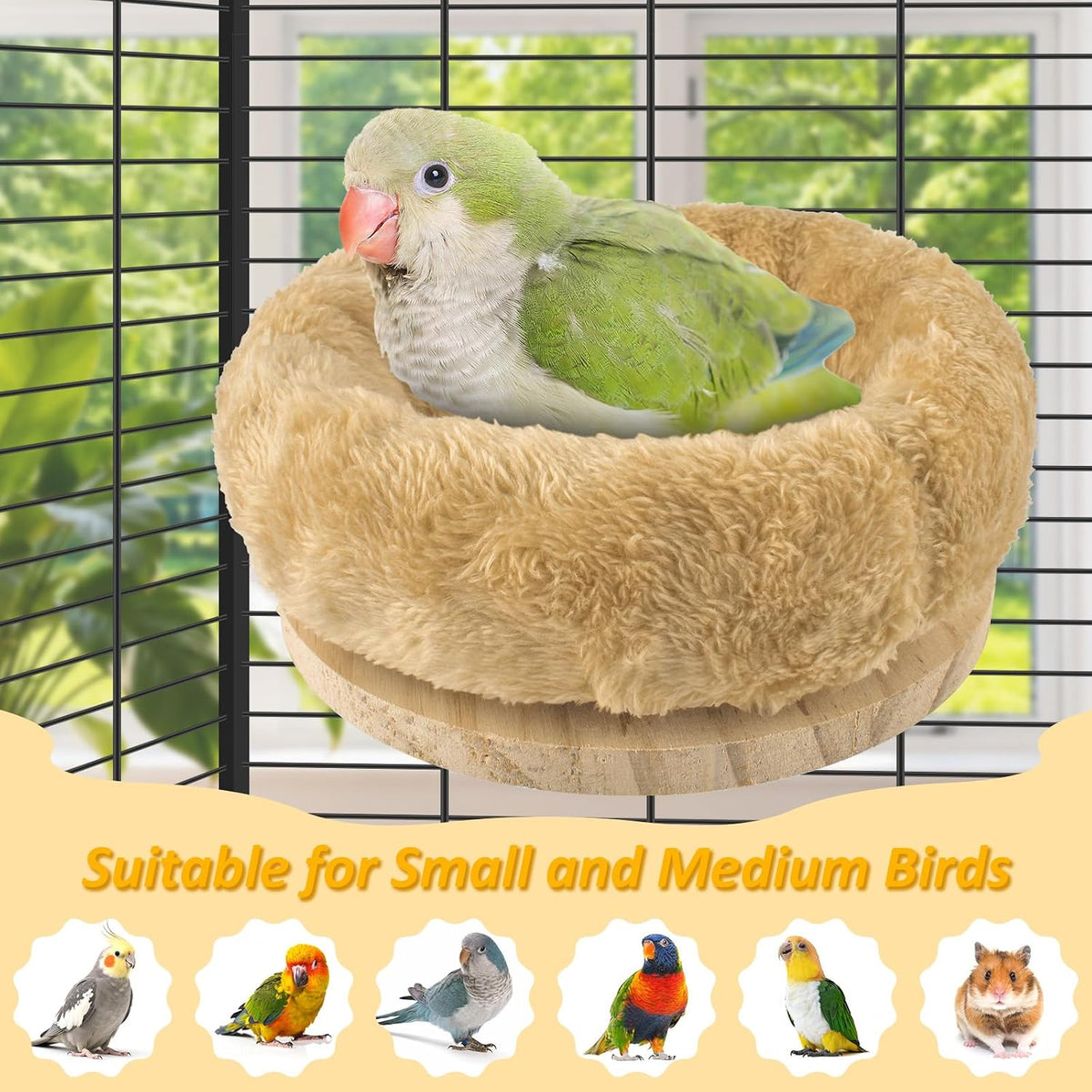 DBNESS Medium Bird Nest for Cage, Removable Plush Parrot Hammock Warm Resting Perch Platform for Budgies Cockatiel Conure Parakeet Hamster Washable Breeding Sleeping Lay Eggs Nesting