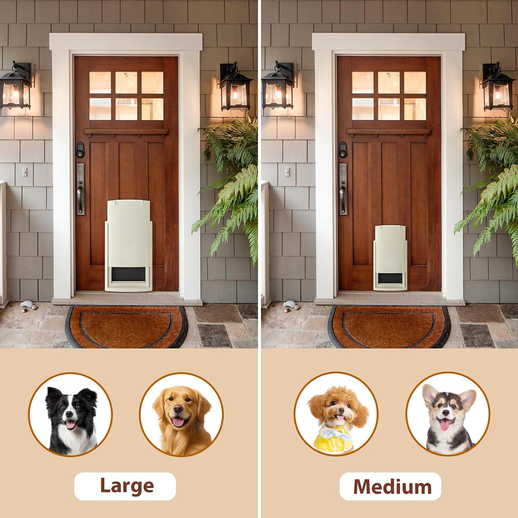 mestyl Dog Door for Wall, Pet Door, Doggie Door with Adjustable Tunnel, Double Magnetic Flaps and Sliding Lock Panels, 3-Flap Dog Door and Cat Door, Easy to Install, White, Large