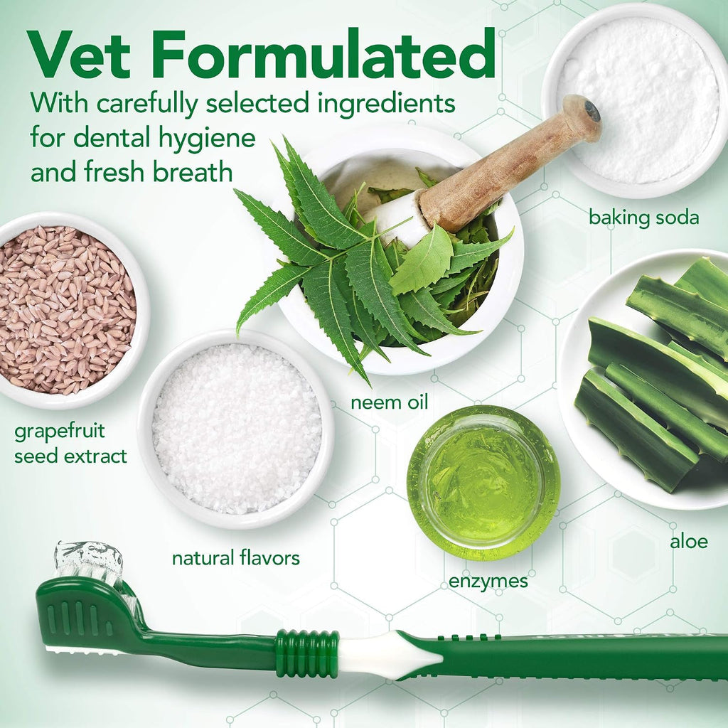 VetriScience Cat & Dog Dental Powder 192 Servings + Vet's Best Dog Toothbrush & Toothpaste Kit