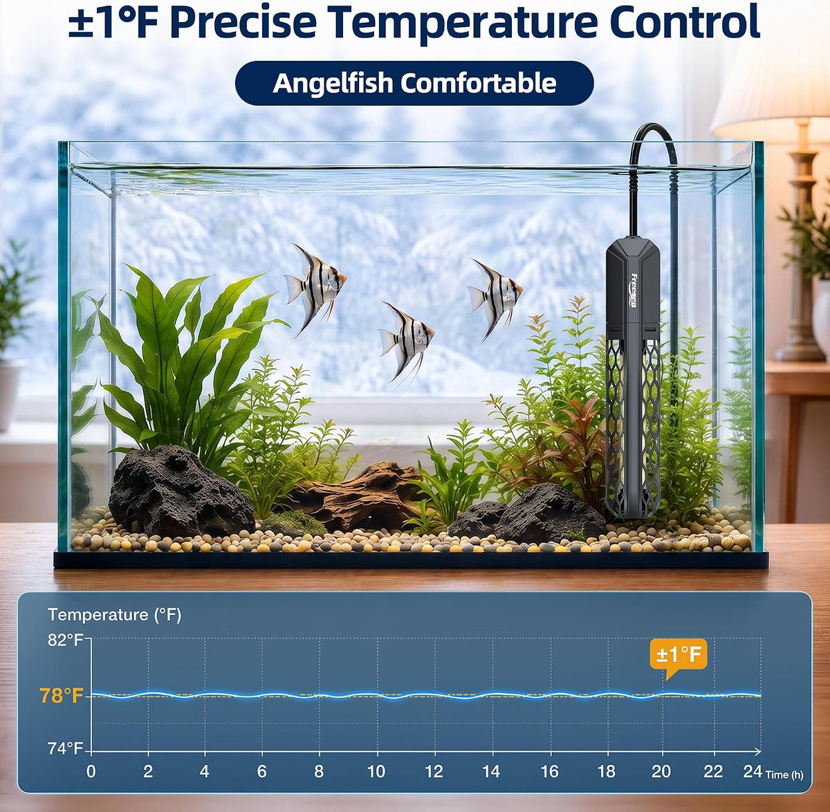 FREESEA Adjustable Aquarium Heater 20-50Gal: 200W 64-95°F Precise Control