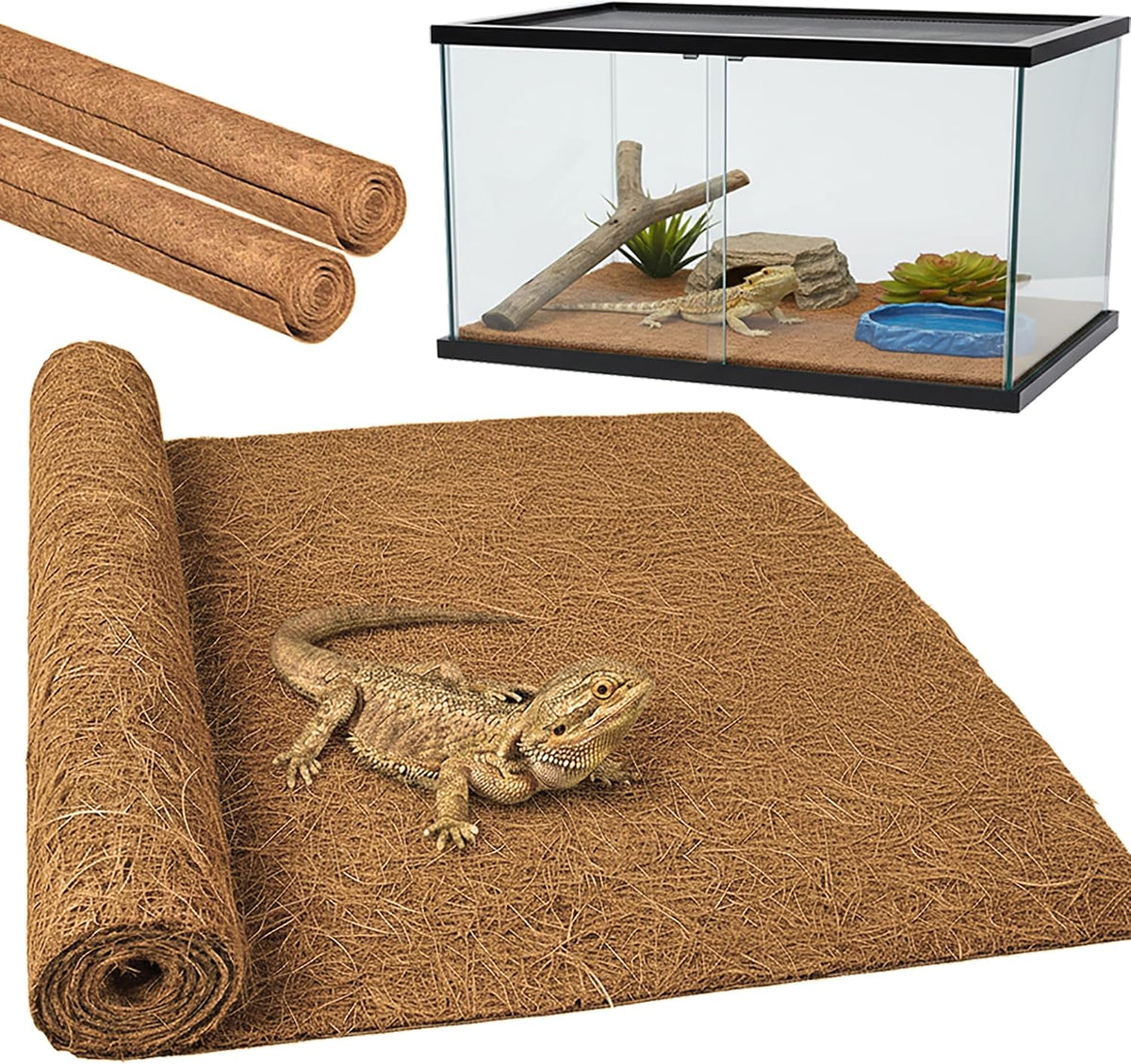 Reptile Carpet, Reptile Mat, Bearded Dragon, Leopard Gecko Substrate,Bearded Dragon Tank Flooring, Snake,Tortoise Bedding, Bearded Dragon Tank Accessories (18"X 79", 2 PCS)