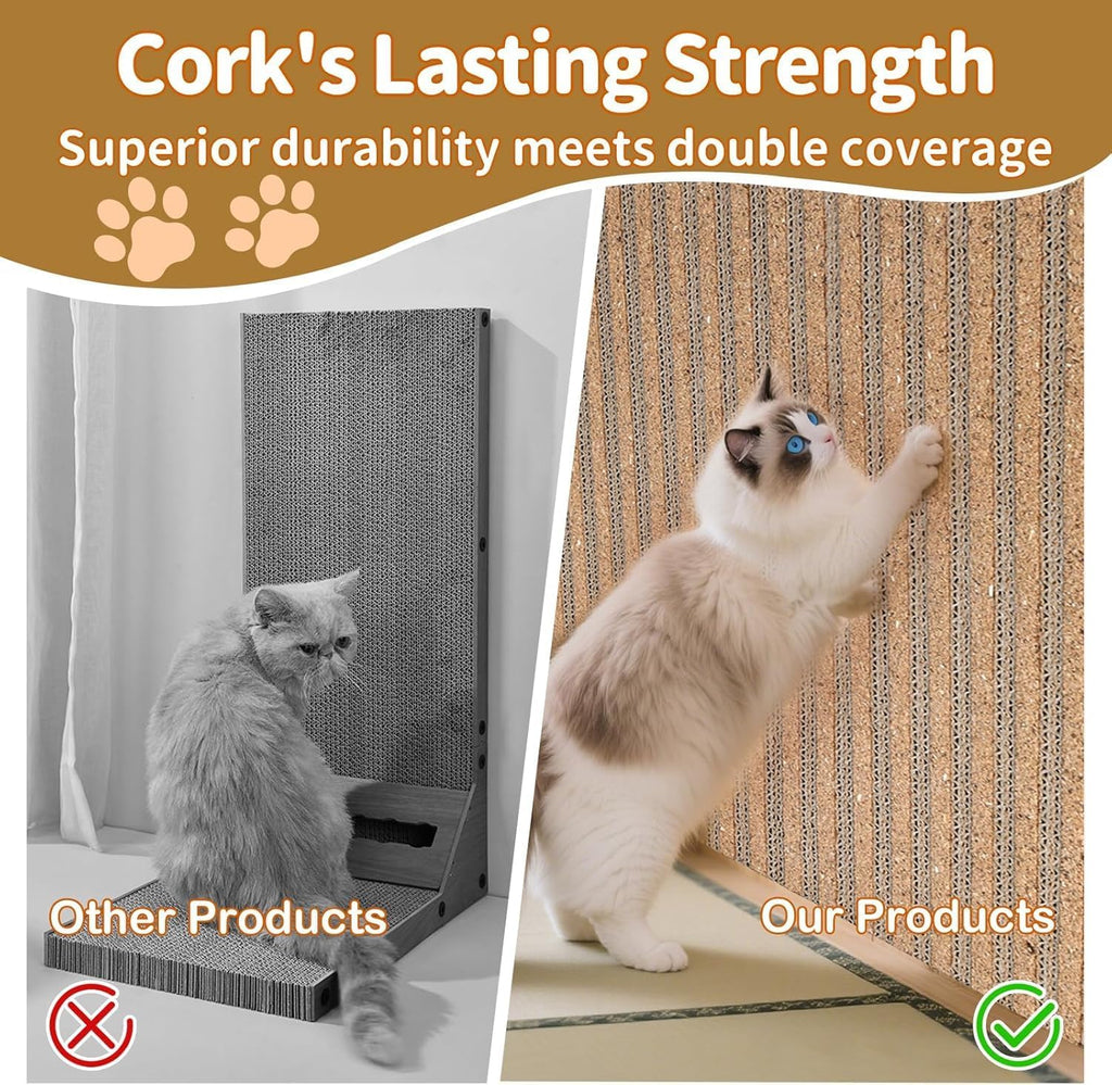 Natural Cork Cat Scratcher Boards for Wall & Floor - Adjustable Height for All Cats, Furniture Protector3-Pack