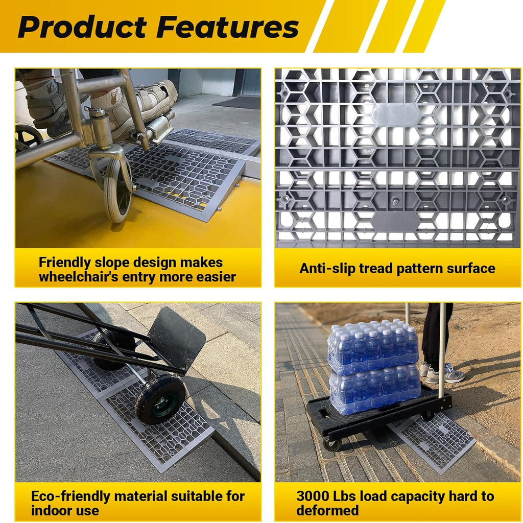 HOXWELL Modular Threshold Ramps for Doorways, 2'' Rise Wheelchair Ramps for Home Steps, 3000 Lbs Load Capacity Detachable Solid Plastic Entry Door Ramps for Wheelchairs and Cars, 2 PCS