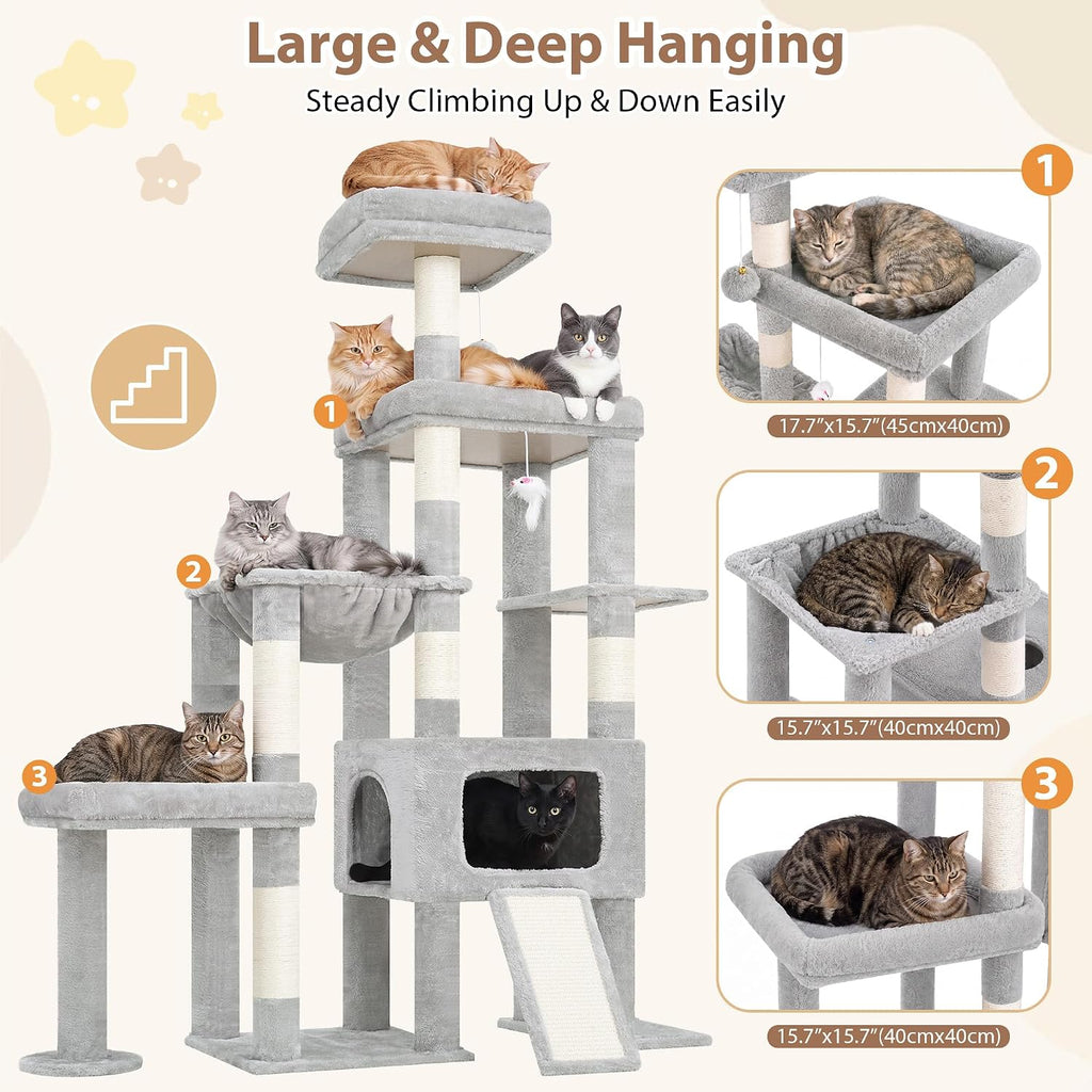 Gitelsnour 63'' Sturdy Cat Tree, Multi-Level Tower, Large Hammock, GCT805W