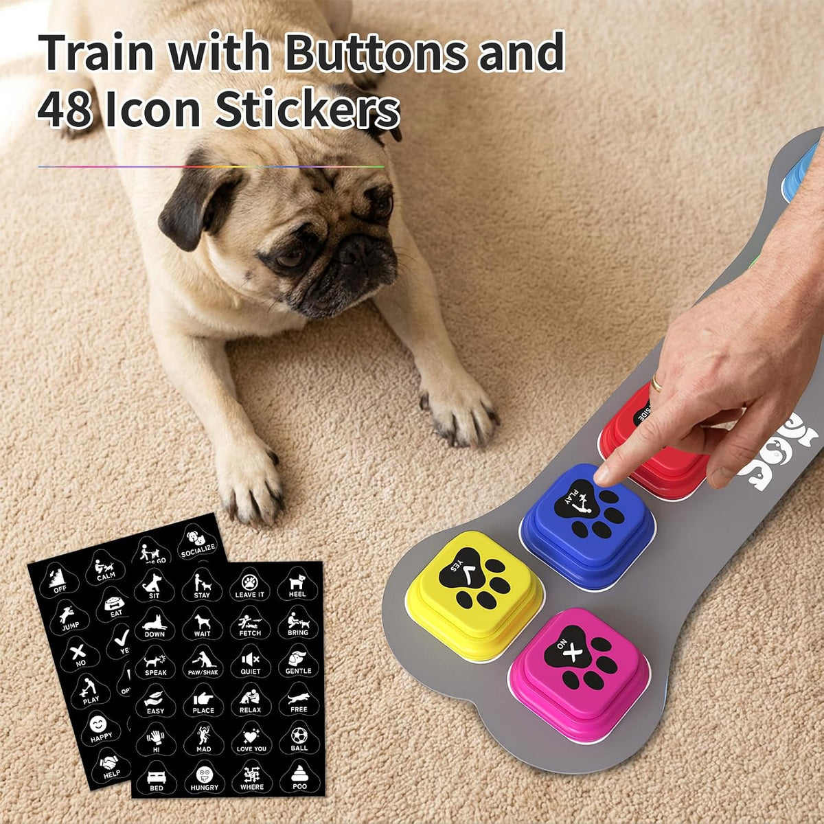 Dog Buttons for Communication,6 Pack Square Dog Talking Buttons Starter Set
