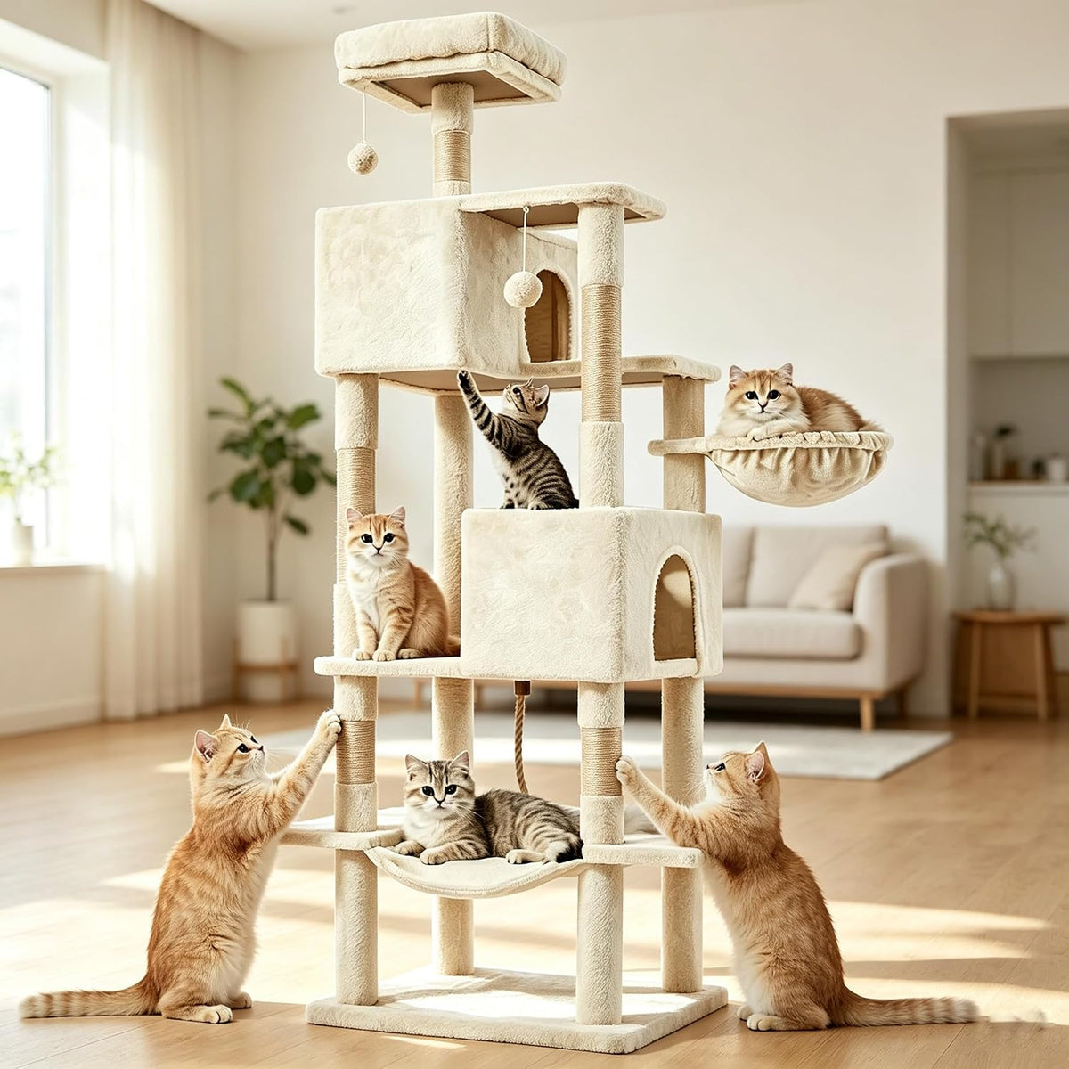 DUMOS Small 44 in Cat Tree Tower with Natural Sisal Scratching Posts