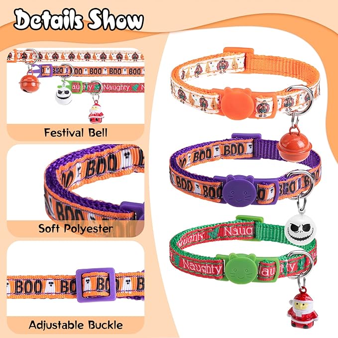 Christmas Cat Collar with Bells, Thanksgiving Cat Collar Breakaway, Halloween - Image 3