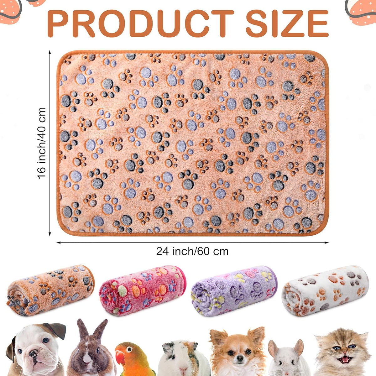 Tudomro 8 Pcs Guinea Pig Fleece Cage Liners, Paw, 16 x 24 Inch