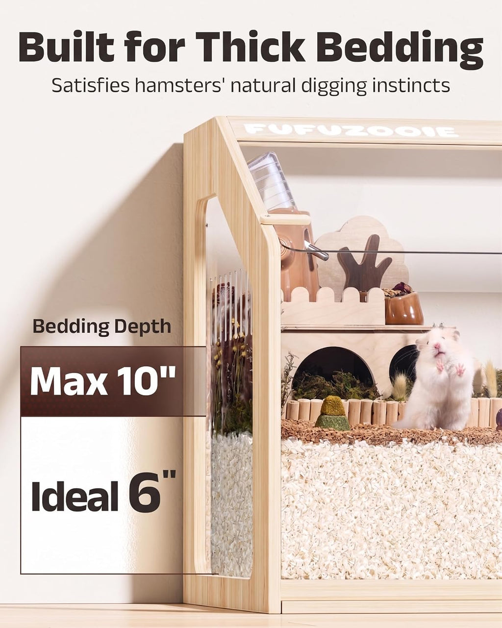 39" Large Hamster Cage with Clear Background, Wooden Gerbil Cage