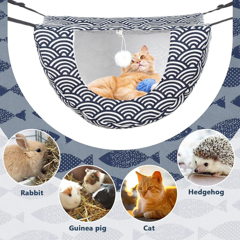Unittype 2 Pieces Cat Cage Hammock Hanging Pet Bed, 2 Styles, Fish
