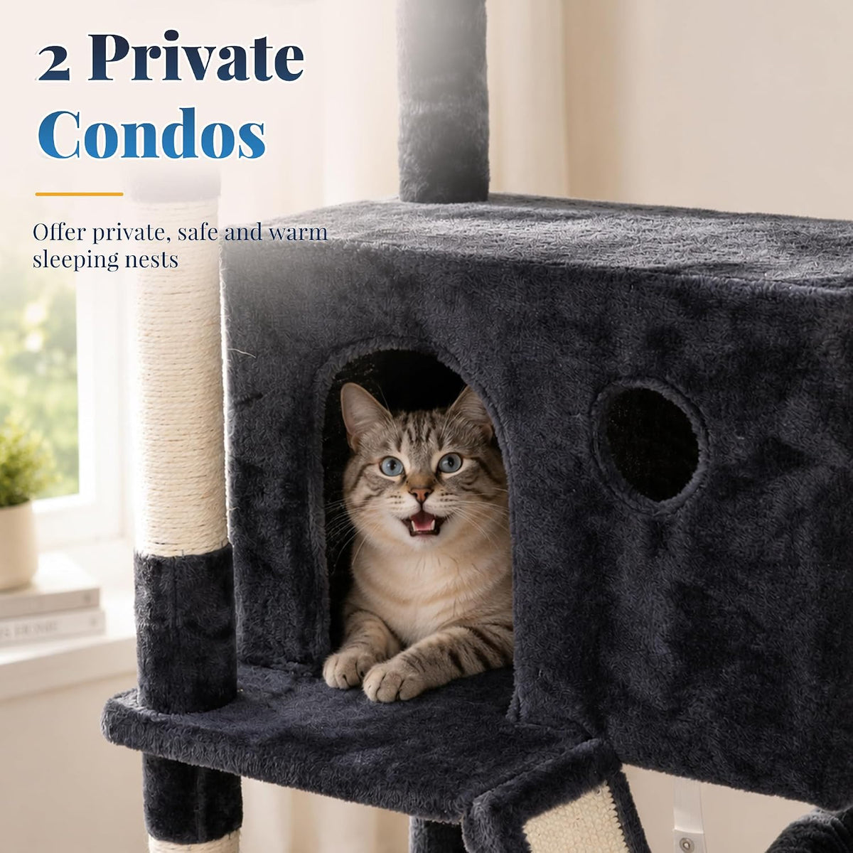 Hey-brother Cat Tree Tower with Stable Wide Base, Steped Platform, MPJ077G