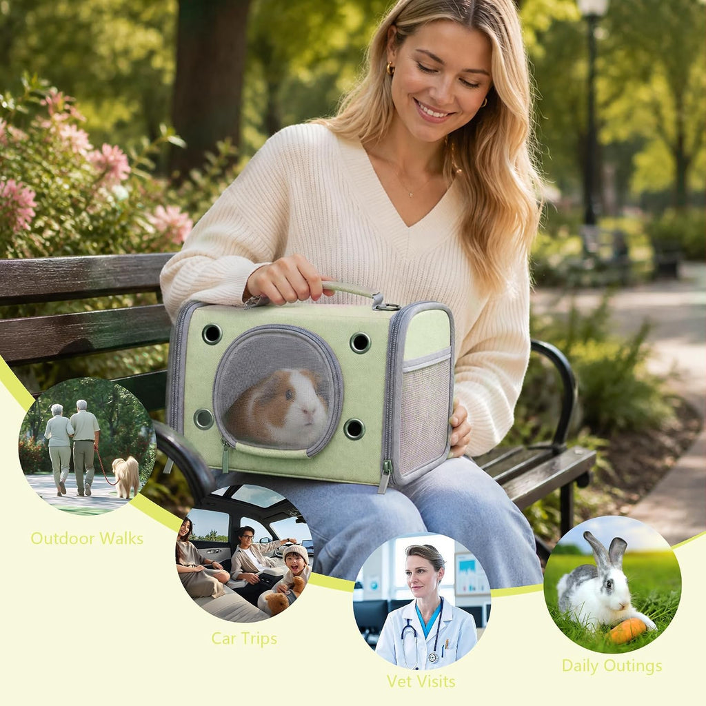 Portable Small Animal Travel Carrier, Foldable Breathable Travel Pet Cage for Hamsters, Guinea Pigs, Rabbits, Birds & Reptiles, Bird Carrier for Small Parrots & Parakeets (Large, Green)